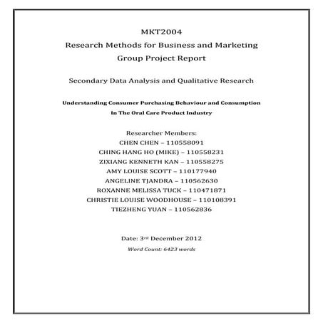 UNDERSTANDING CONSUMER PURCHASING BEHAVIOUR AND CONSUMPTION IN THE ORAL CARE ...