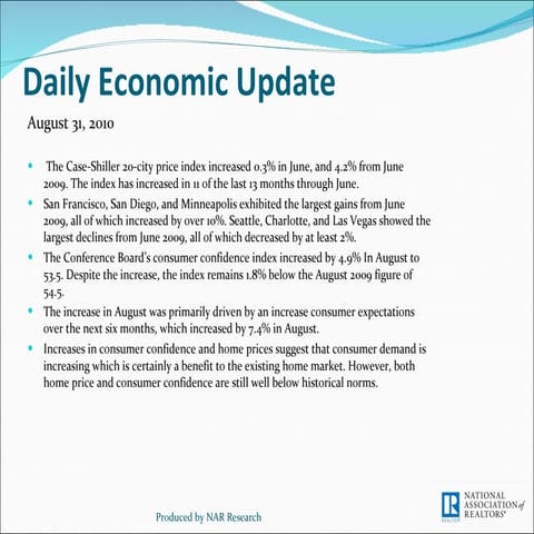Daily Economic Update for August 31, 2010