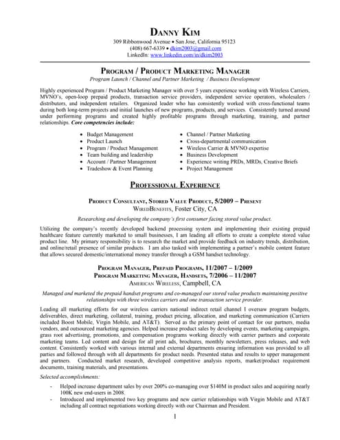 Resume: Program/Product Marketing Manager, Retail Marketing