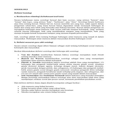Ringkasan Definisi sosiologi