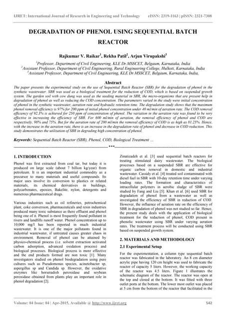 Degradation of phenol using sequential batch reactor