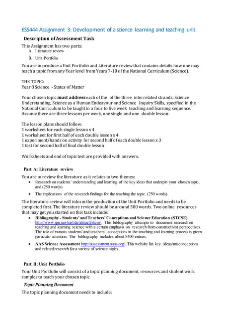 Development of a science learning and teaching unit 