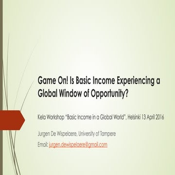 Jurgen de Wispelaere (Tampereen yliopisto): Game On! Is Basic Income Experien...