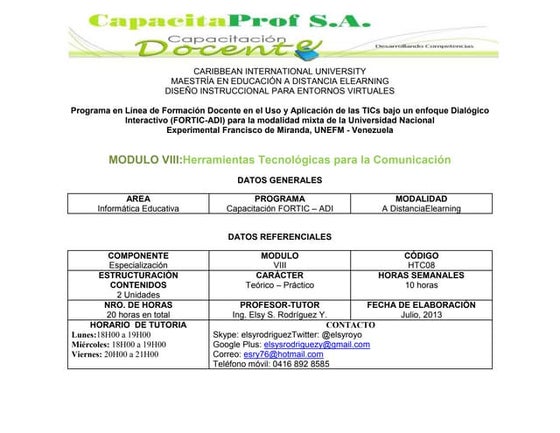 Diseño Instruccional, Modulo 8. CapacitaProf, SA