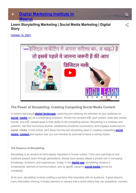 Learn Storytelling Marketing | Social Media Marketing | Digital Story