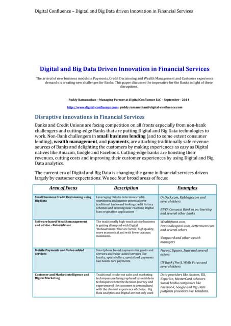 Digital and Big data disruption in financial services 
