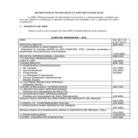 Demonstração do Resultado do Exercicio