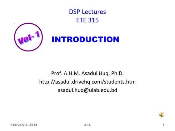 Dsp lecture vol 1 introduction