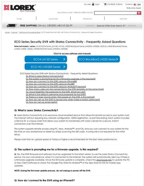 Eco series security dvr with stratus connectivity   frequently asked questions