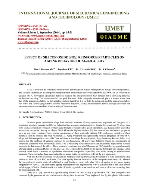 Effect of silicon oxide sio2 reinforced particles on ageing behavior of al 20...