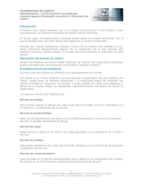 El proceso de control en una pyme