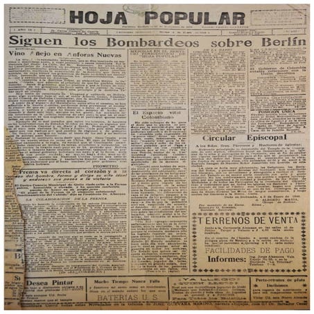 El Periódico  "Hoja Popular"  del mes de  Enero 1944