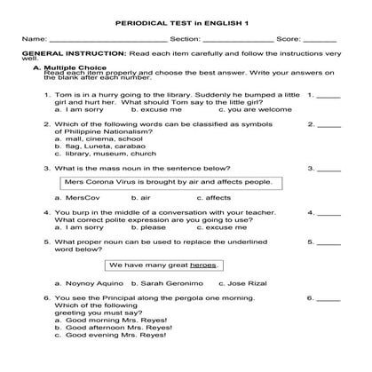 Periodical Test English 1