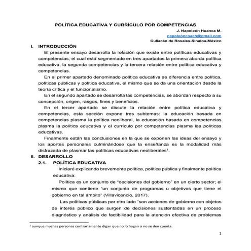 Política Educativa y currículo por Competencias.