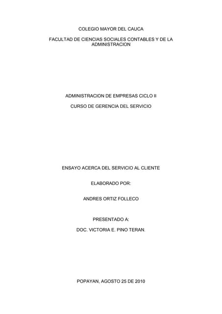 Ensayo servicio al cliente