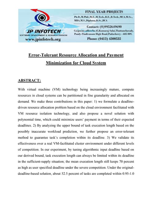 Error tolerant resource allocation and payment minimization for cloud system