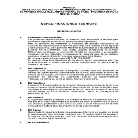 Especificaciones tecnicas