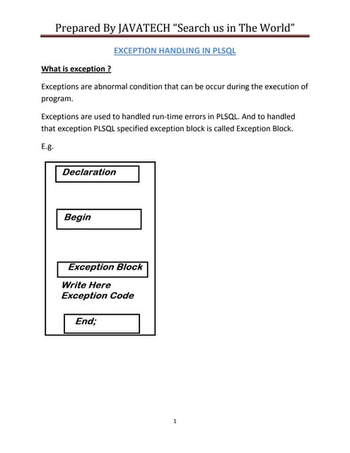 Exception handling in plsql