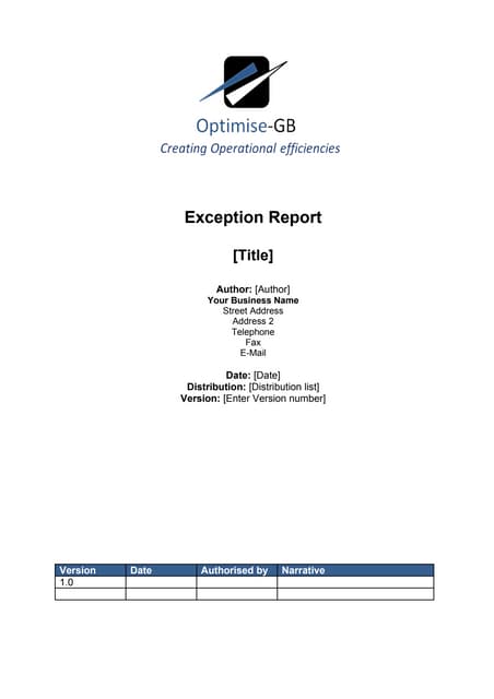 Exceptions Report - Project Management template 