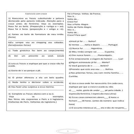 Exercicios de crase 