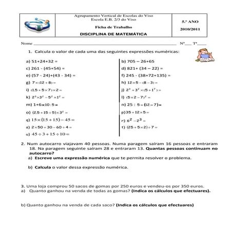 Expressões numéricas   problemas