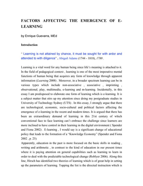 Factors affecting the emergence of e