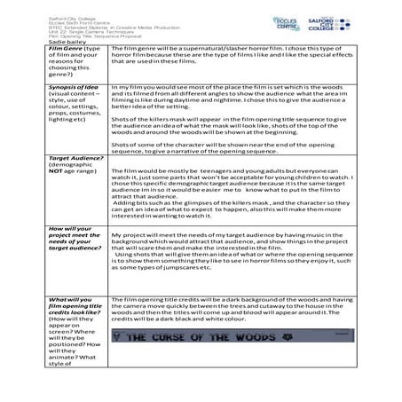 Film opening title sequence proposal form