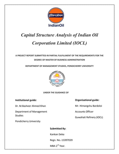 Capital structure Analysis of Indian Oil Corporation Limited (IOCL)