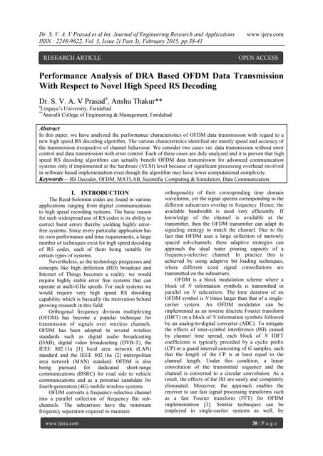 Performance Analysis of DRA Based OFDM Data Transmission With Respect to Nove...