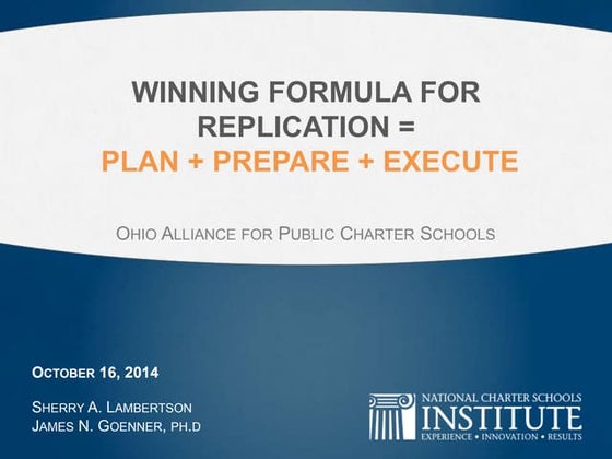 Goenner and Lambertson -- Formula for Replication -- Plan + Prepare + Execute...