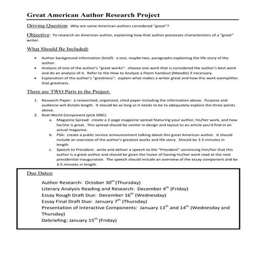 Great American Author Research Project
