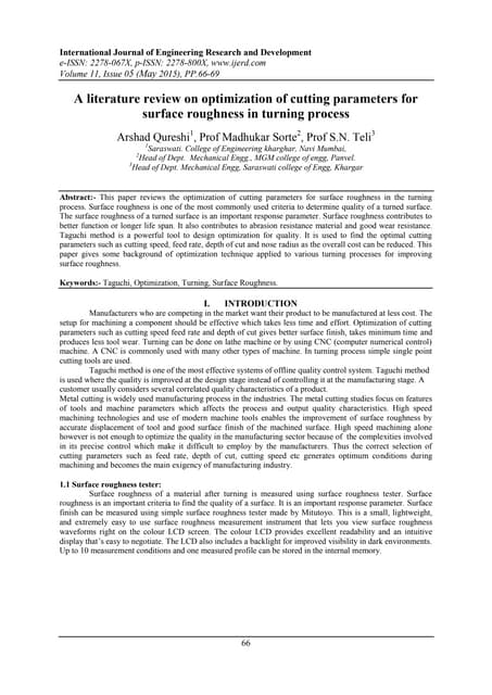 A literature review on optimization of cutting parameters for surface roughne...