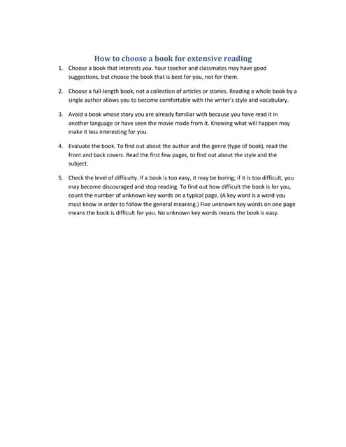 How to choose a book for extensive reading