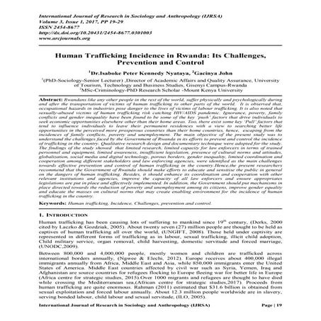 Human trafficking incidence in rwanda its challenges, prevention and control
