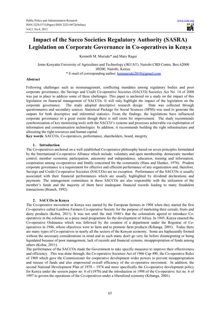 Impact of the sacco societies regulatory authority (sasra)