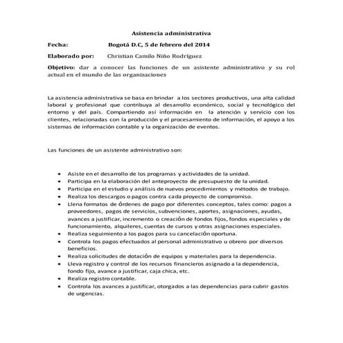 Informe asistencia administrativa