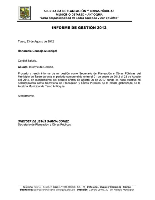 Informe secretaría de planeación