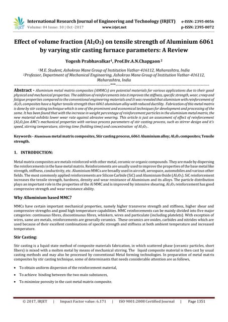 Effect of Volume Fraction (Al2O3) on Tensile Strength of Aluminium 6061 by Va...