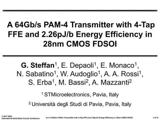 A 64Gb/s PAM-4 Transmitter with 4-Tap FFE and 2.26pJ/b Energy Efficiency in 2...