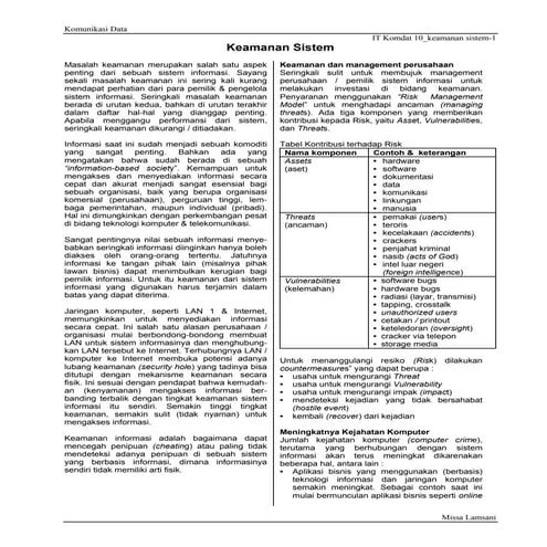 It komdat 10 keamanan sistem