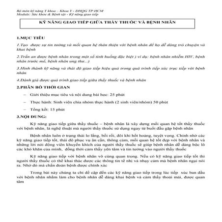 KỸ NĂNG GIAO TIẾP GIỮA THẦY THUỐC VÀ BỆNH NHÂN
