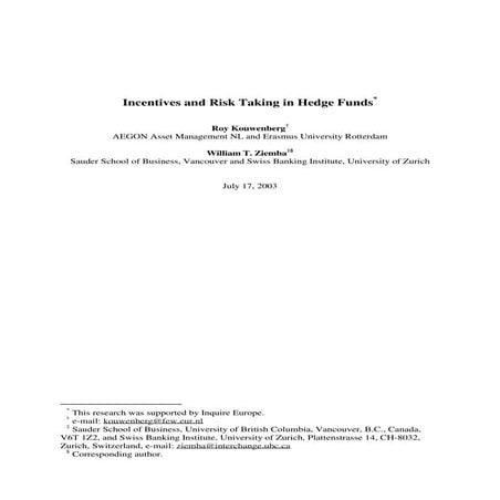 Incentives and Risk Taking in Hedge Funds *