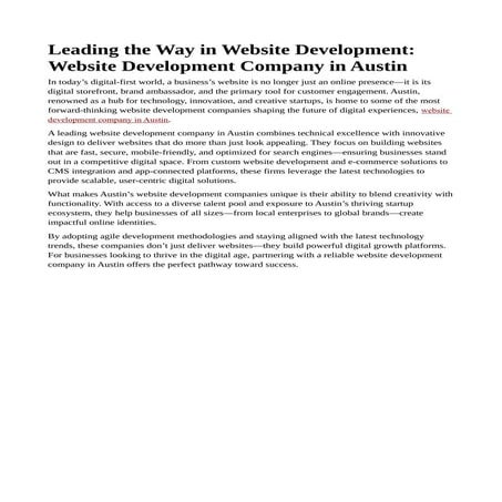 Leading the Way in Website Development - Website Development Company in Austi...
