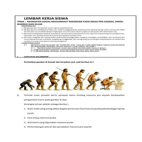 Lembar kerja siswa 2 manusia purba