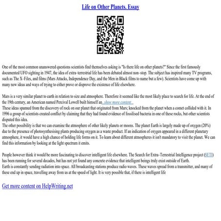 Life On Other Planets. Essay