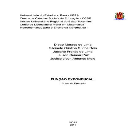 Lista de exercicio de funcao exponencial