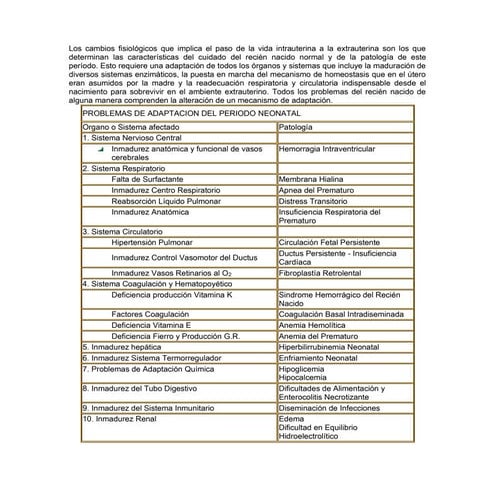 Los cambios fisiológicos que implica el paso de la vida intrauterina a la ext...