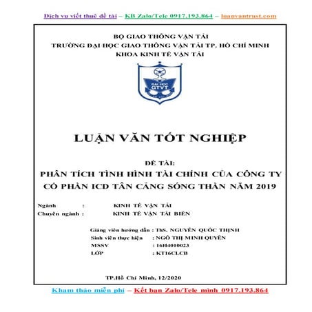 Luận Văn Phân Tích Tình Hình Tài Chính Của Công Ty Cổ Phần Icd Tân Cảng.docx