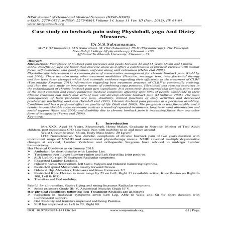 Case study on lowback pain using Physioball, yoga And Dietry Measures.