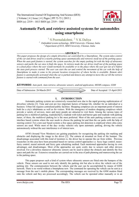 Automatic Park and retrieve assissted systems for automobiles using smartphone